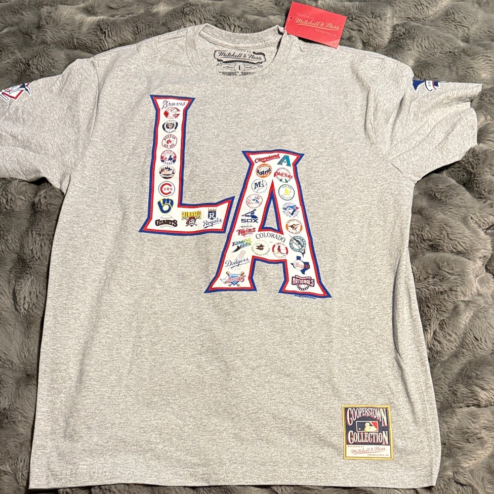 Mitchell & Ness Gray LA Logo T-Shirt
